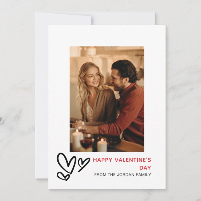 Elegant Red Hearts Happy Valentine's Day 1 Photo Holiday Card (Front)