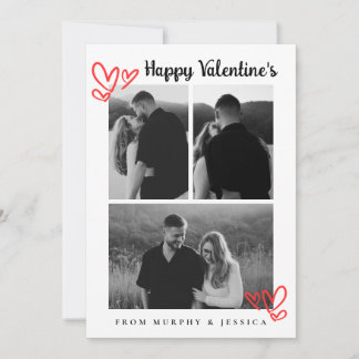 Elegant Red Hearts Happy Valentine's Day 3 Photo Holiday Card