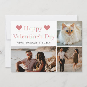 Elegant Red Hearts Happy Valentine's Day 3 Photo Holiday Card