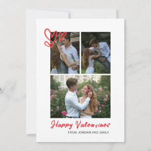 Elegant Red Hearts Happy Valentine's Day 3 Photo Holiday Card