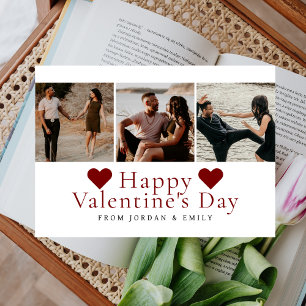 Elegant Red Hearts Happy Valentine's Day 3 Photo Holiday Card