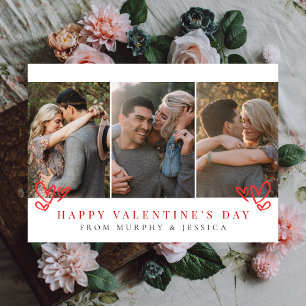 Elegant Red Hearts Happy Valentine's Day 3 Photo Holiday Card
