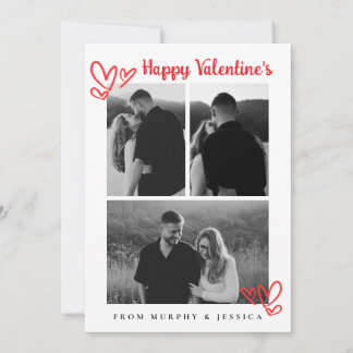 Elegant Red Hearts Happy Valentine's Day 3 Photo Holiday Card