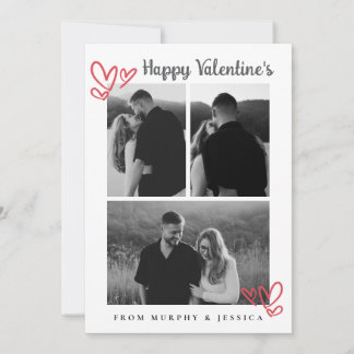 Elegant Red Hearts Happy Valentine's Day 3 Photo Holiday Card