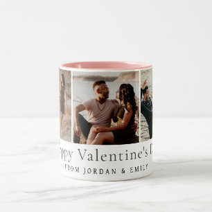 Elegant Red Hearts Happy Valentine's Day 3 Photo Two-Tone Coffee Mug