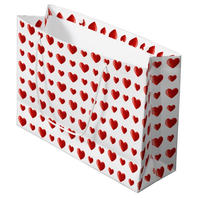 Elegant Red Hearts on White  Large Gift Bag (Front Angled)