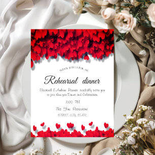 Elegant Red Hearts Rehearsal Dinner Invitation