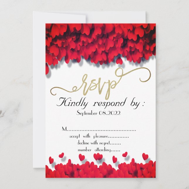 Elegant Red Hearts RSVP Wedding Invitation (Front)