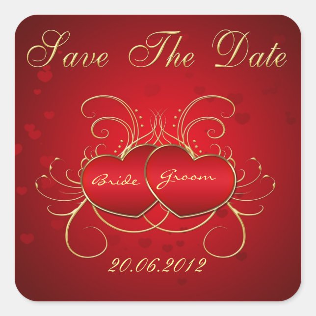 Elegant Red Hearts - Save The Date Sticker (Front)