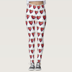 Elegant Red Hearts Watercolor Custom Leggings