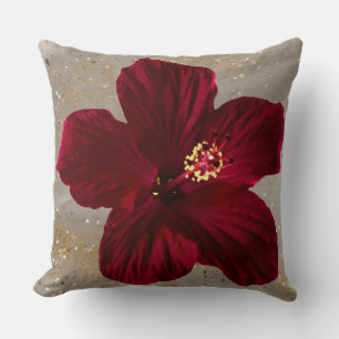 Elegant Red Hibiscus Flower Throw Pillow   Tropica