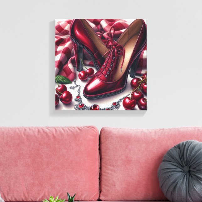 Elegant Red High Heels with Cherry  Canvas Print (Insitu(LivingRoom))