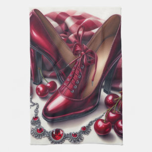 Elegant Red High Heels with Cherry  Kitchen Towel