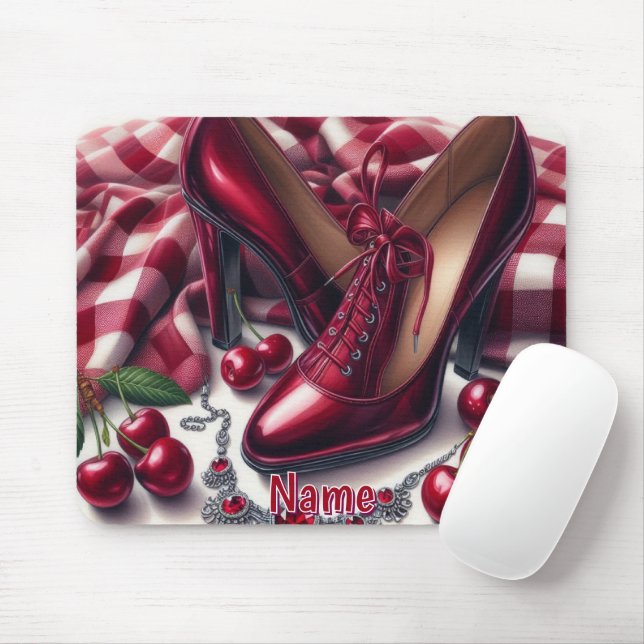 Elegant Red High Heels with Cherry  Mouse Pad (With Mouse)