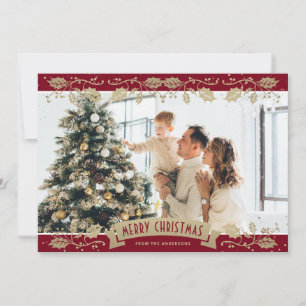 Elegant Red Holly Berries Photo Christmas Card