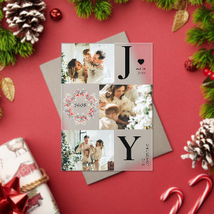 Elegant Red Holly Berries Photo Joy Christmas Card Acrylic Invitations