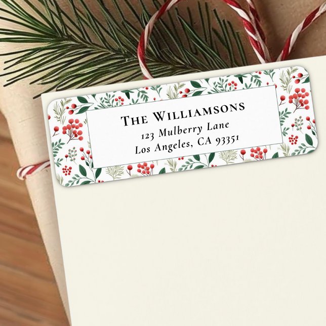 Elegant Red Holly Berry Greenery Return Address (Creator Uploaded)