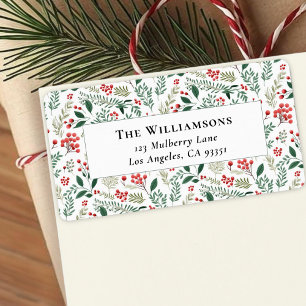 Elegant Red Holly Berry Greenery Return Address Label