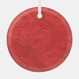 Elegant red lace, seamless texture glass ornament