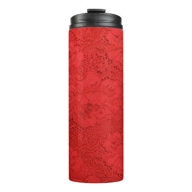 Elegant red lace, seamless texture thermal tumbler (Front)