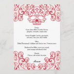 Elegant Red Lace Skull Calavera Wedding Menu Card<br><div class="desc">Elegant and Fancy Lace Sugar Skull / Calavera Wedding or any special event menu card. Perfect for your dinner guests and table decoration. Email me to modify colour.</div>