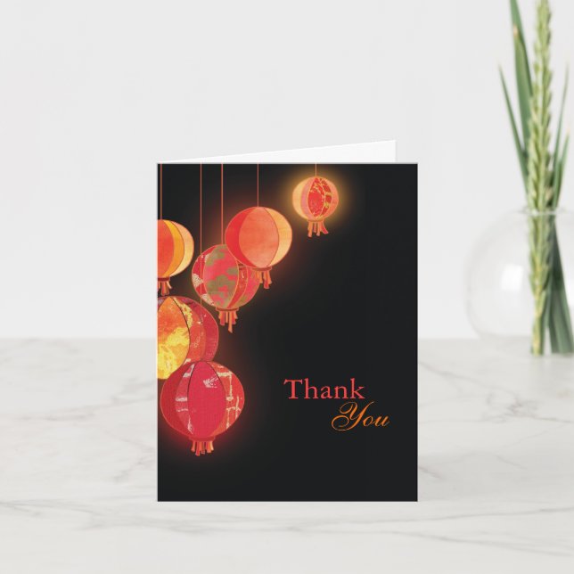 Elegant Red Lanterns Wedding Thank You (Front)