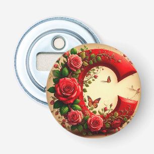 Elegant Red Letter C by Roses and Butterfly Bottle Opener