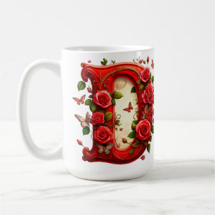 Elegant Red Letter D by Roses and Butterfly Coffee Mug