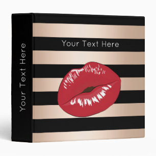 elegant red lips rose gold black stripes pattern binder
