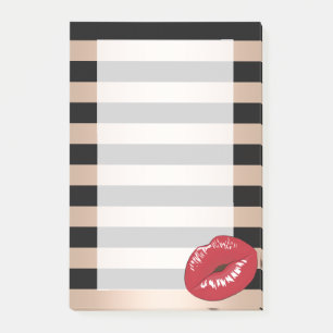 elegant red lips rose gold black stripes pattern post-it notes