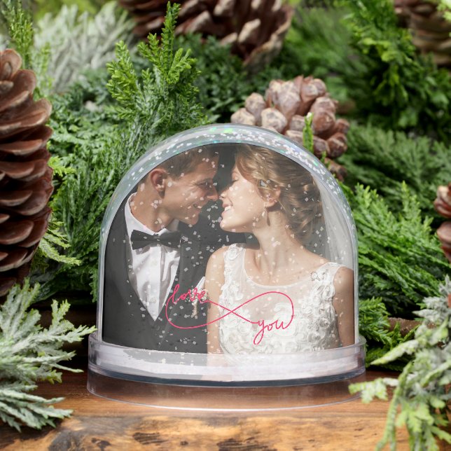 Elegant Red love You Infinity Sign Wedding Photo  Snowglobe (Winter)
