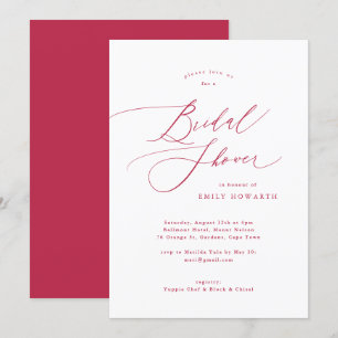 Elegant Red Magenta Calligraphy Bridal Shower Invitation