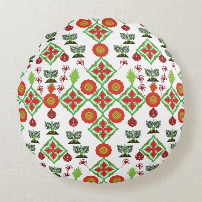 Elegant Red Mandala Geometric Bedroom & Home Texti Round Pillow (Front)