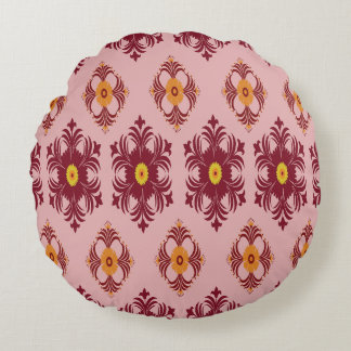 Elegant Red Mandala Geometric Bedroom & Home Texti Round Pillow