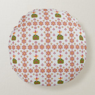 Elegant Red Mandala Geometric Bedroom & Home Texti Round Pillow