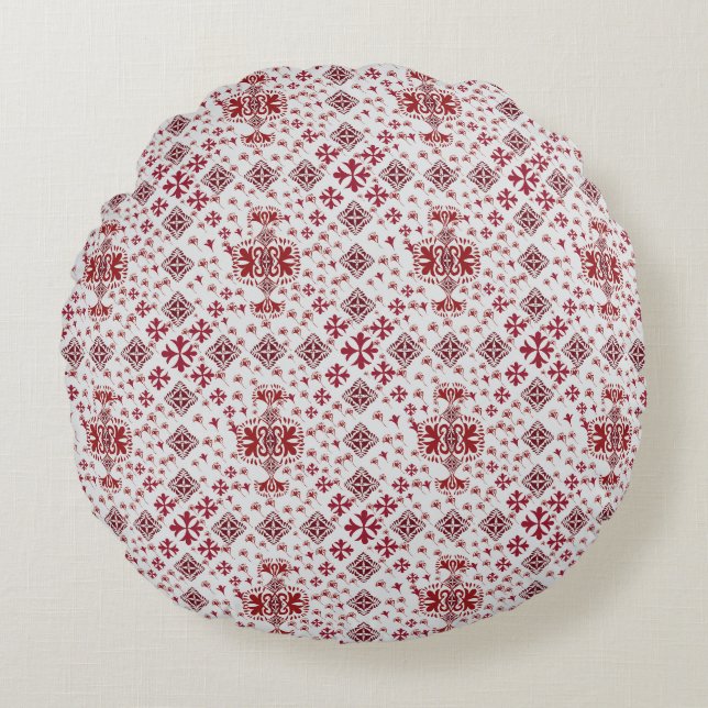 Elegant Red Mandala Geometric Bedroom & Home Texti Round Pillow (Front)