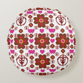 Elegant Red Mandala Geometric Bedroom & Home Texti Round Pillow