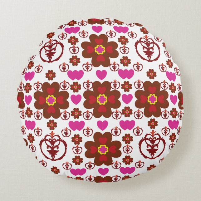 Elegant Red Mandala Geometric Bedroom & Home Texti Round Pillow (Front)
