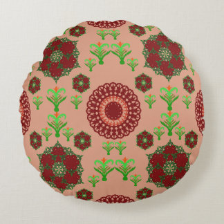 Elegant Red Mandala Geometric Bedroom & Home Texti Round Pillow