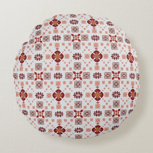 Elegant Red Mandala Geometric Bedroom & Home Texti Round Pillow (Front)