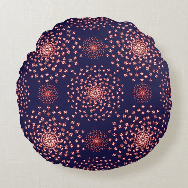 Elegant Red Mandala Geometric Bedroom & Home Texti Round Pillow (Front)