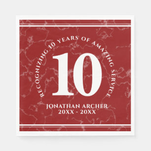 Elegant Red Marble 10 Years Work Anniversary Napkin