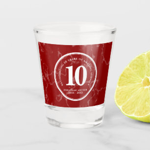 Elegant Red Marble 10 Years Work Anniversary Shot Glass