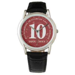 Elegant Red Marble 10 Years Work Anniversary Watch