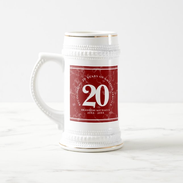 Elegant Red Marble 20 Years Work Anniversary Beer Stein (Left)