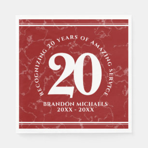 Elegant Red Marble 20 Years Work Anniversary Napkin