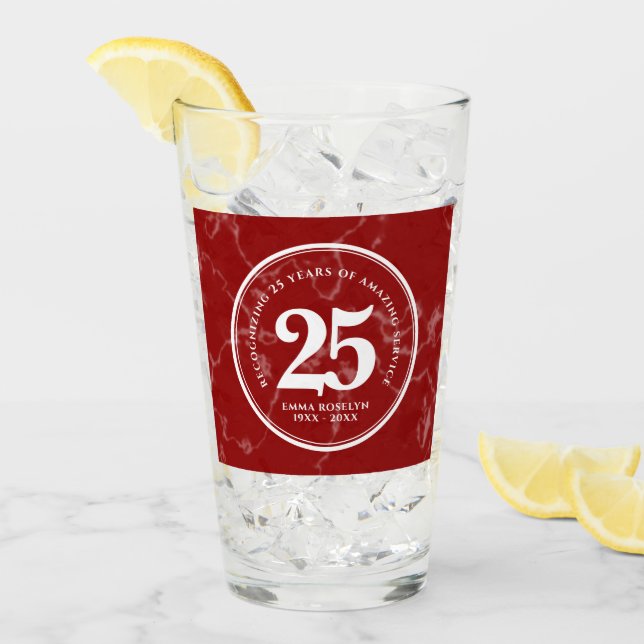 Elegant Red Marble 25 Years Work Anniversary Glass (Front Ice)