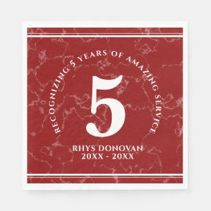 Elegant Red Marble 5 Years Work Anniversary Napkin