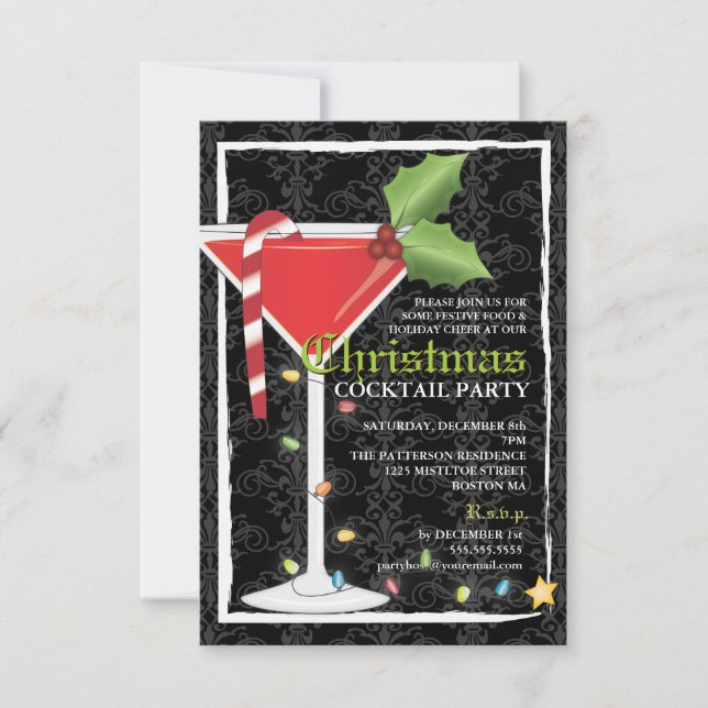Elegant Red Martini Christmas Cocktail Party Invitation (Front)