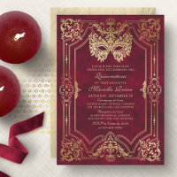 Elegant Red Masquerade Mask Quinceanera